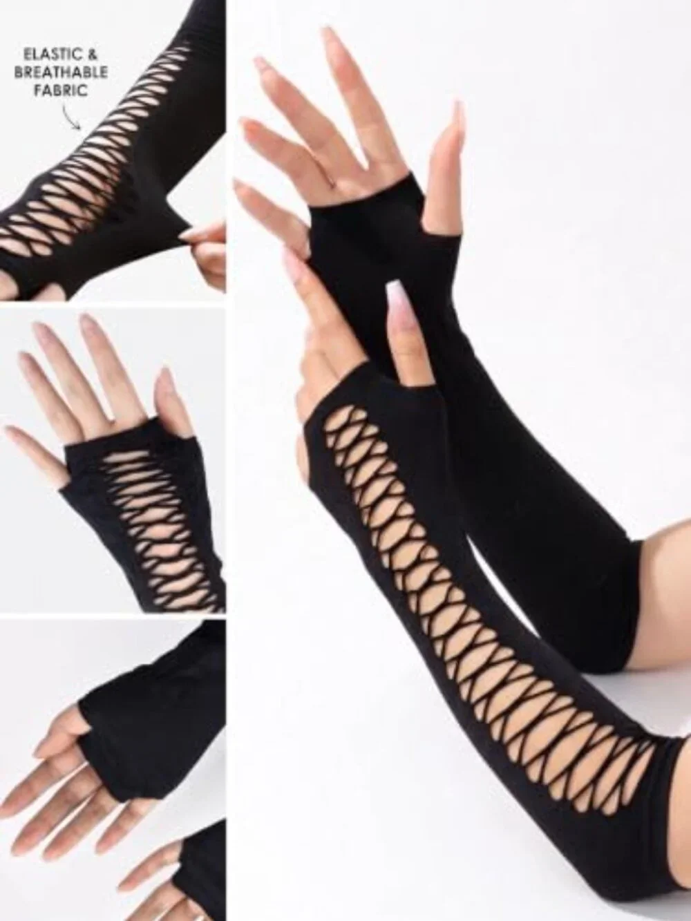Fishnet Fingerless Gloves Arm Sleeves Y2K Grunge Punk Halloween